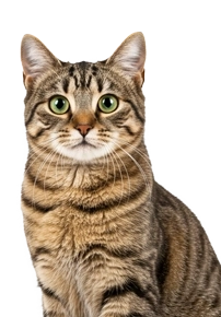 Striped tabby cat sitting upright